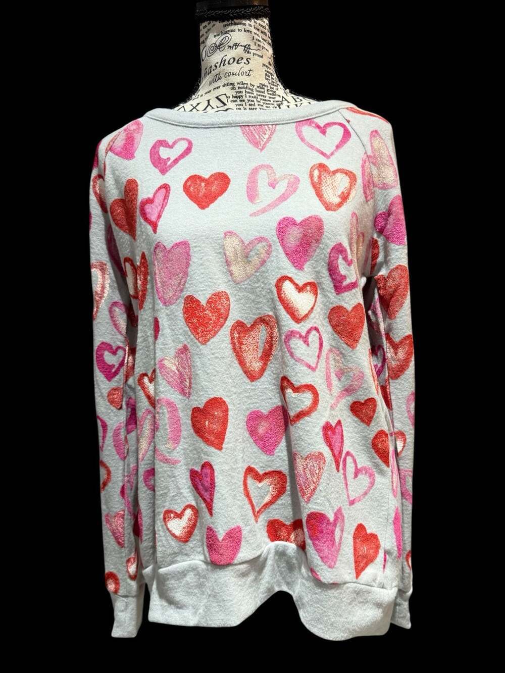 Chaser Misty Gray Sweatshirt with Pink & Red Painted Hearts & Strappy Drape Back